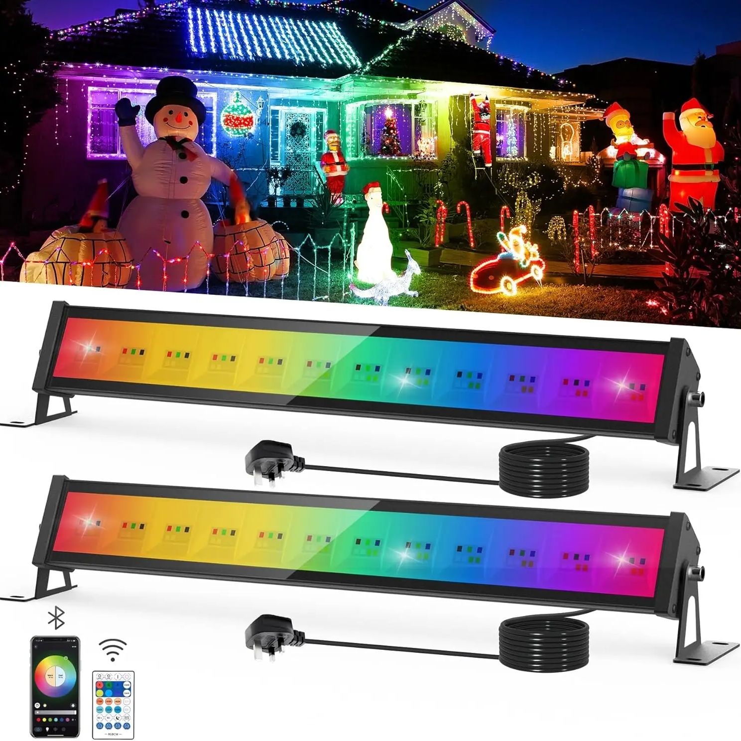 Smart Garden Lights Uk - 50W RGB LED Floodlight บาร์พร้อมรีโมทคอนโทรลสมาร์ทเปลี่ยนสีสวนไฟ IP65