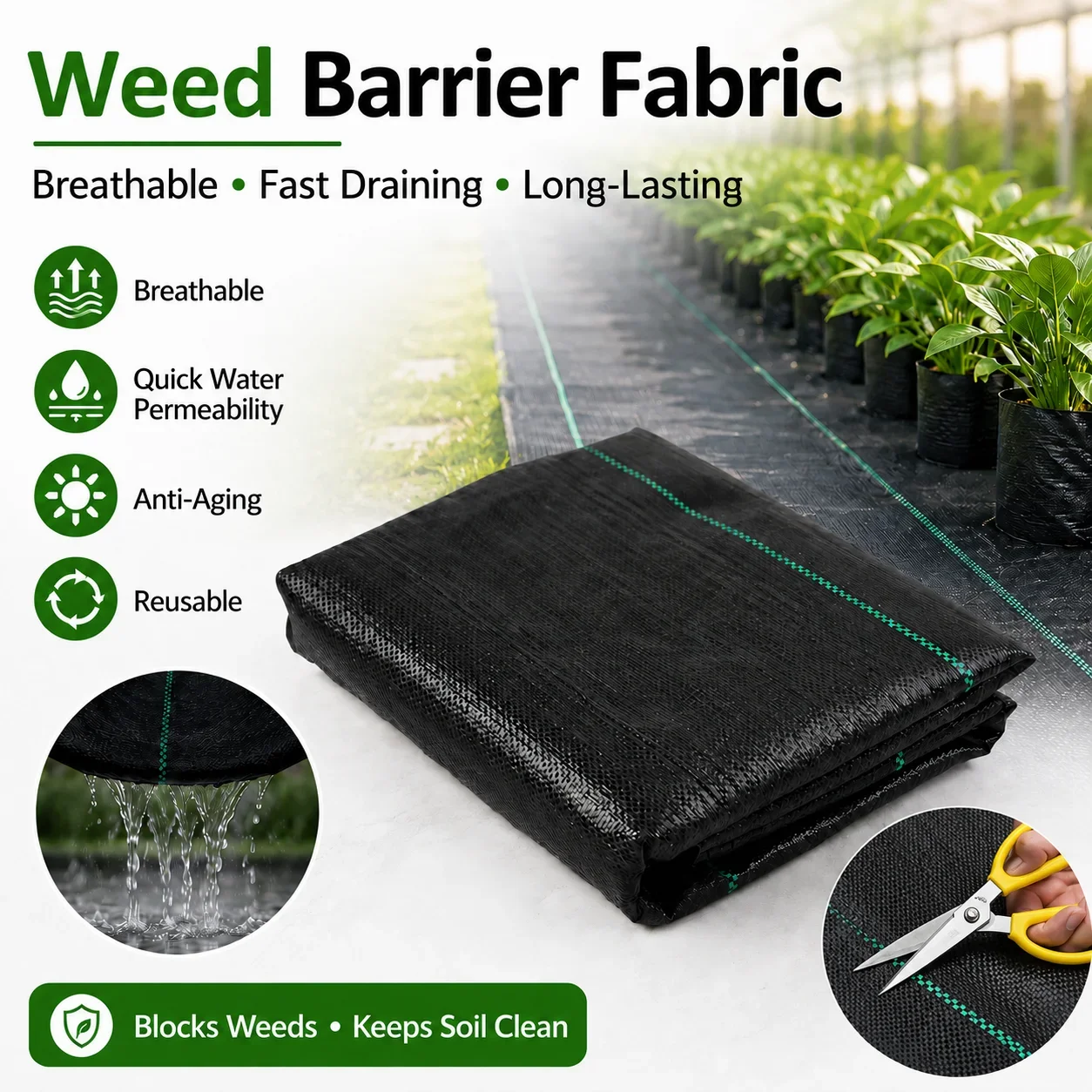 Smart Garden Greenhouse - ผ้าป้องกันวัชพืชแบบซึมน้ำได้ ผ้าใยสังเคราะห์ปูพื้น ผ้าคลุมดินสำหรับการเกษตร ผ้าคลุมพื้นสำหรับโรงเรือนและสวน แผ่นควบคุมวัชพืช
