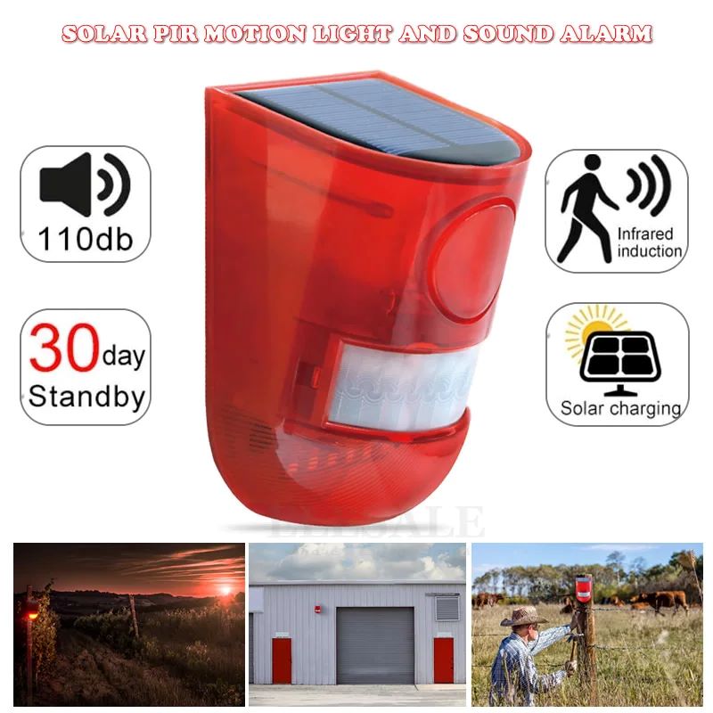 Smart Garden Solar Lights - ไฟเตือนกันน้ำพลังงานแสงอาทิตย์ พร้อมเซ็นเซอร์ตรวจจับความเคลื่อนไหวอินฟราเรด ไซเรน ไฟกระพริบ ป้องกันสัตว์รบกวน ระบบรักษาความปลอดภัยสำหรับบ้าน