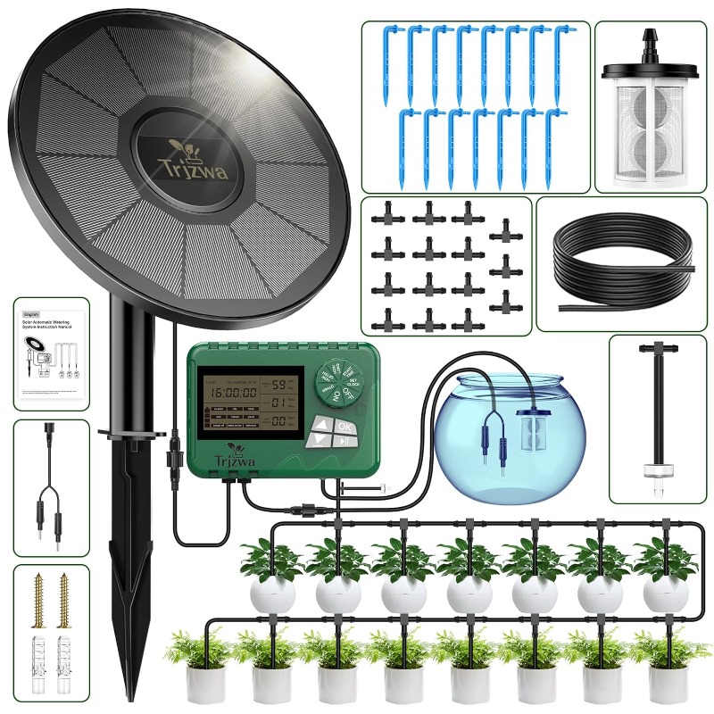 Smart Garden Watering System - อุปกรณ์ชลประทานพลังงานแสงอาทิตย์เรือนกระจกชลประทานหยดชลประทานชุด 15M ท่อสําหรับกระถางต้นไม้พร้อมตัวจับเวลาอัตโนมัติ