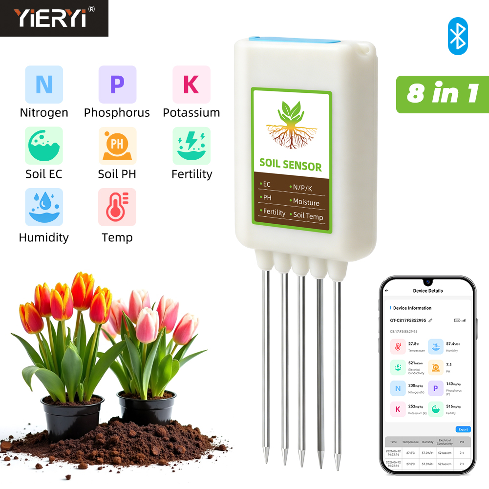 Smart Garden Greenhouse - เครื่องวัดดินบลูทูธ 8 in 1 ยี่ห้อ Yieryi