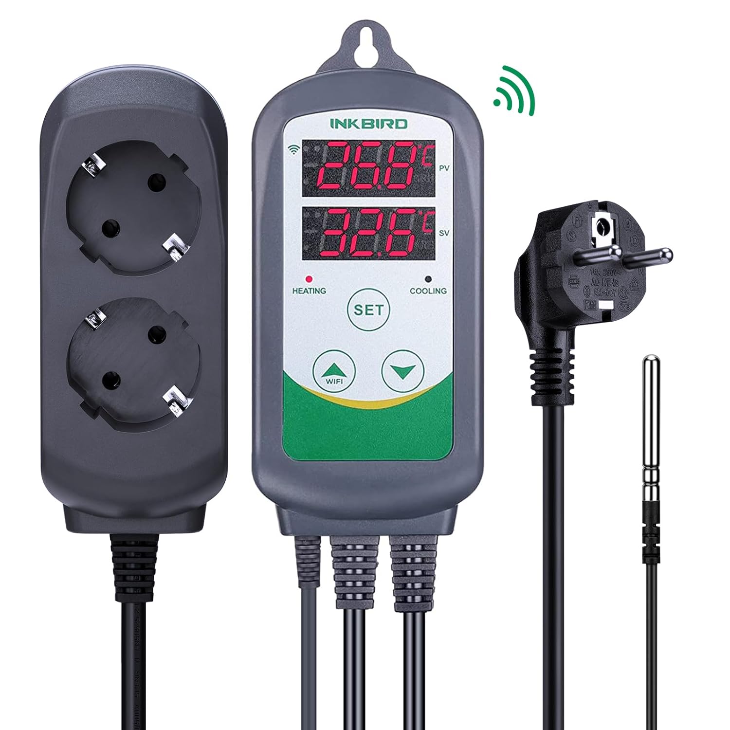 Smart Garden Greenhouse - Inkbird ตัวควบคุมอุณหภูมิดิจิตอลแบบ ITC-308-WiFi 220V เต้าเสียบปลั๊กแบบยุโรปสำหรับบอลลูนแก้วถังหมักเรือนกระจก