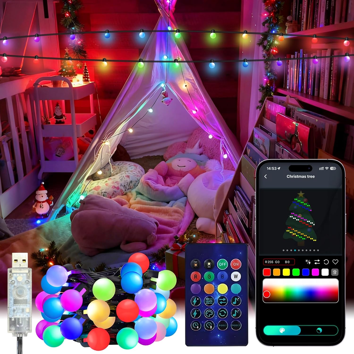 Smart Garden Accessories - ไฟประดับทรงลูกโลกอัจฉริยะ 5/10 เมตร ไฟ LED เปลี่ยนสี
