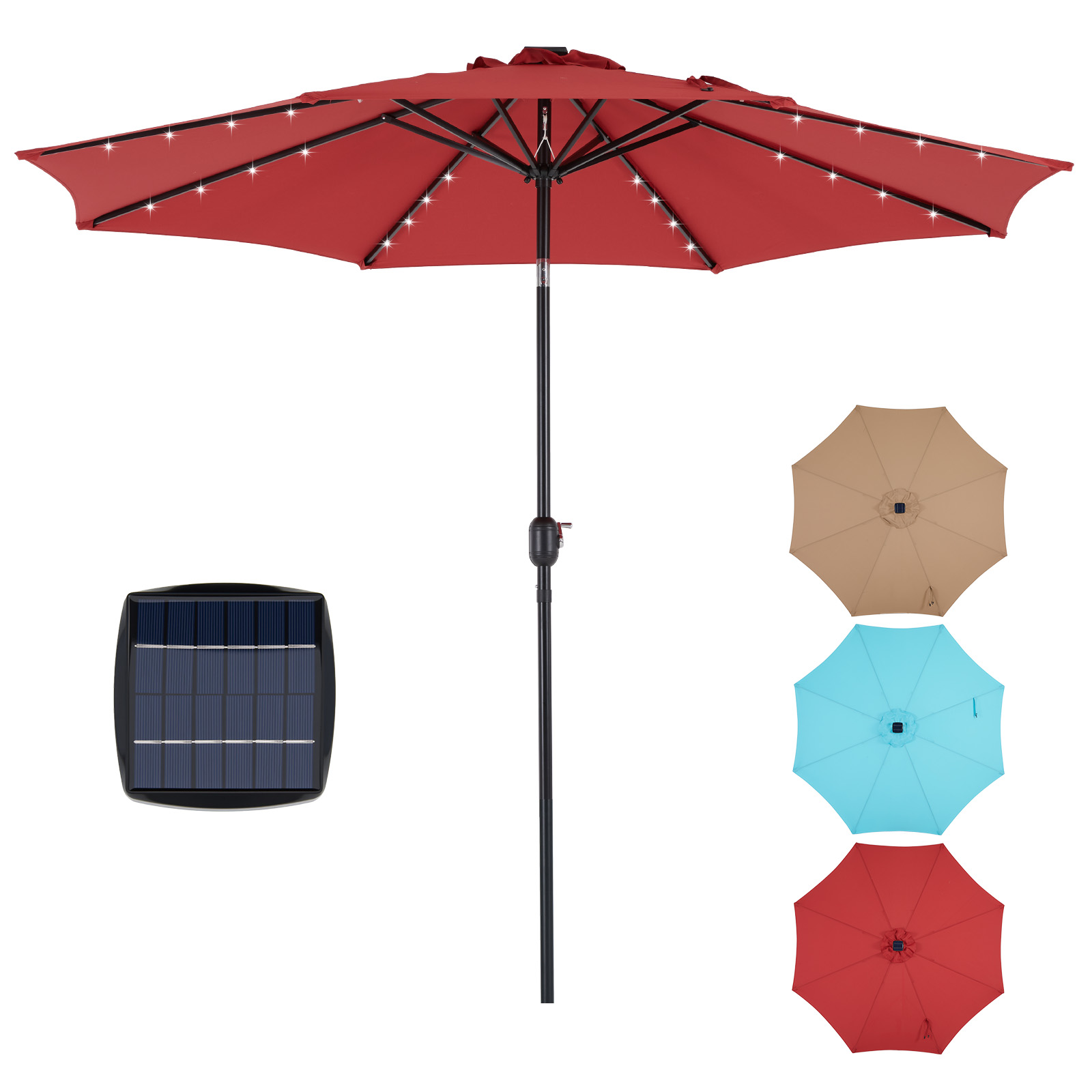 Smart Garden Umbrella - JHK 10FT ร่มลานพลังงานแสงอาทิตย์พร้อมไฟ LED 32 ดวงร่มโต๊ะกลางแจ้งทนรังสียูวีพร้อมการเอียงและข้อเหวี่ยงสําหรับสวนหลังบ้าน