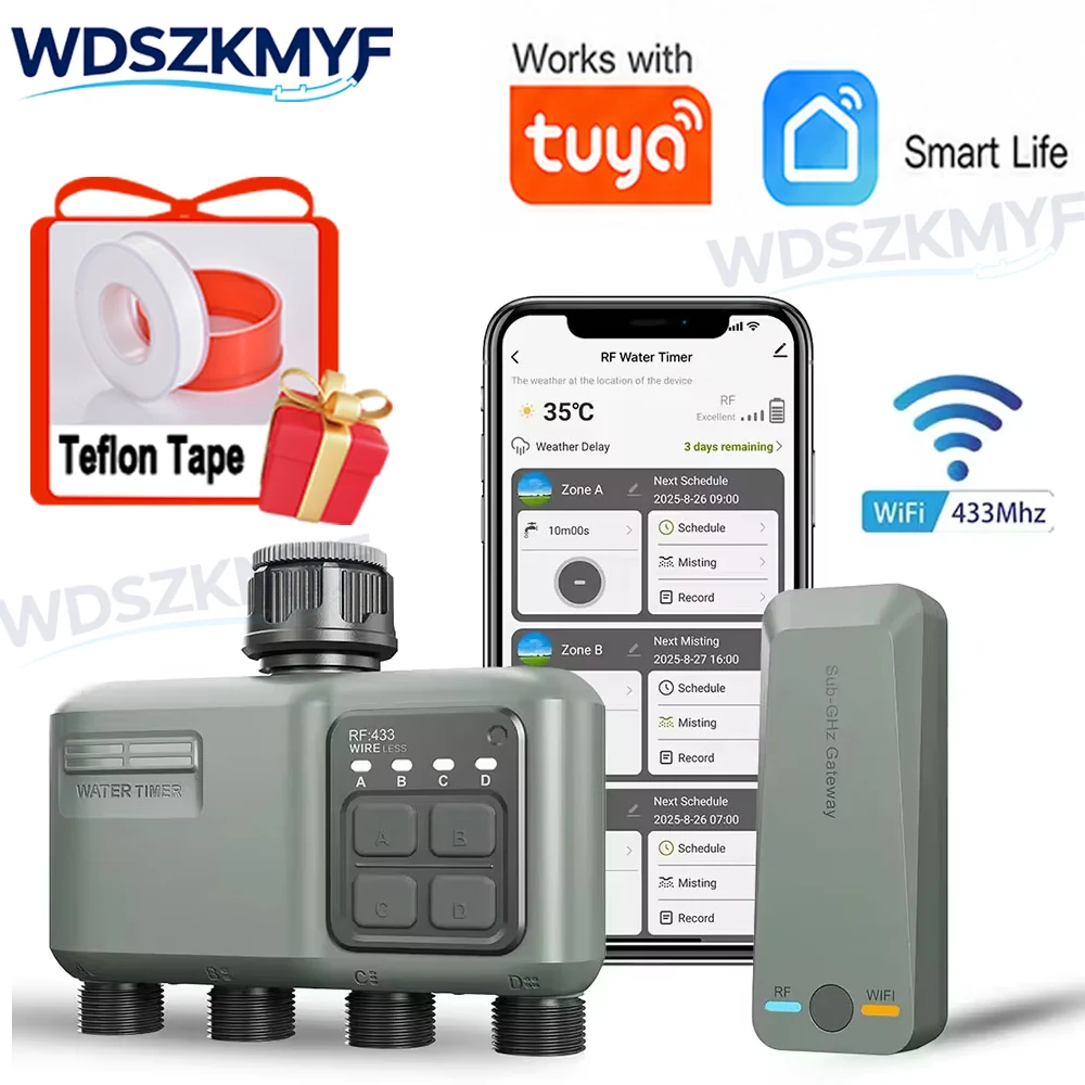 Smart Garden Accessories - ตัวตั้งเวลาควบคุมการรดน้ำอัตโนมัติ WiFi RF433 สำหรับสวนอัจฉริยะ พร้อมช่องจ่ายน้ำ 4