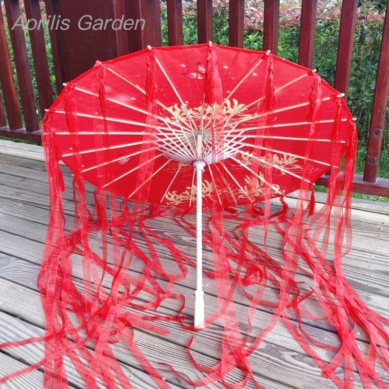 Smart Garden Umbrella - 82 ซม.ดอกไม้สีแดงโบราณกระดาษน้ํามันร่มกันฝนจีน Cheongsam Paraguas Guarda Chuva